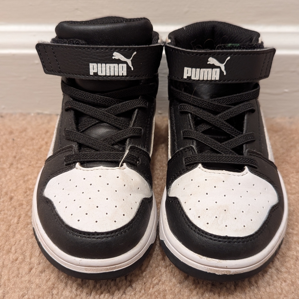 Puma Black and White High-Top Sneakers with Velcro Strap